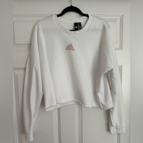 adidas Tops - Adidas Logo White Cropped Long Sleeve- Size XL